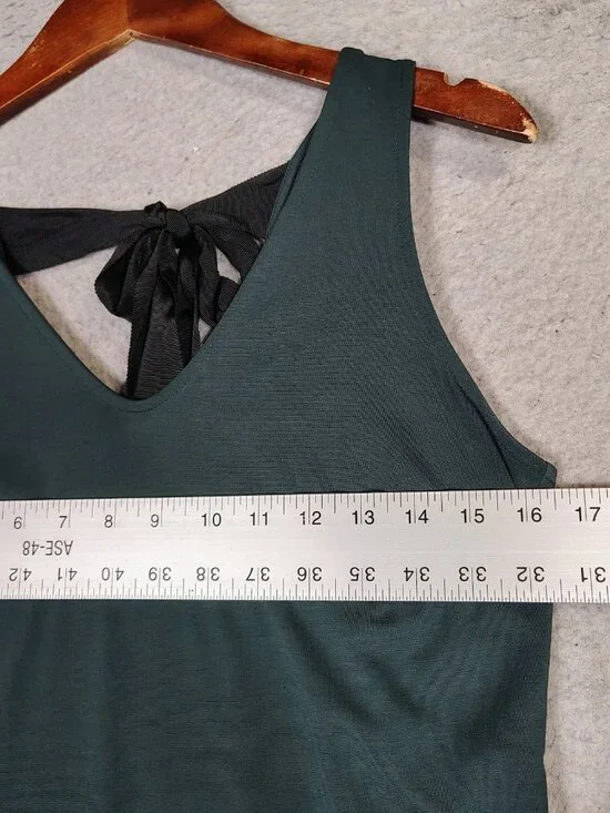 Banana republic Mini Dress Women's XS Forest Green V-Neck Back Tie Minimalist - Picture 5 of 10
